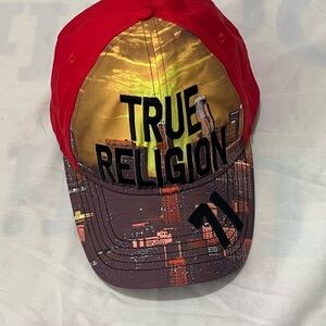 True Religion Red and Blue Cap with Multicolor Design